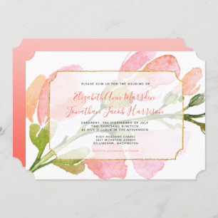 Elegant Coral Floral Ombre Gold Geometric Wedding Invitation