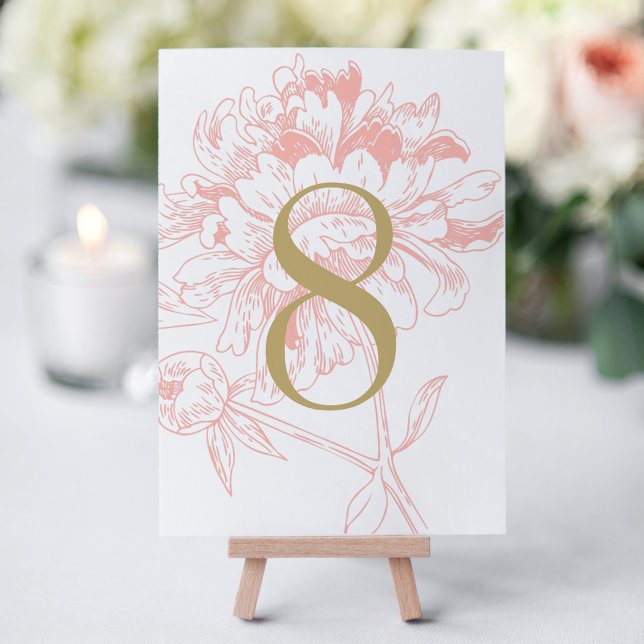 Elegant Coral Floral Peony Wedding Table Number (Creator Uploaded)