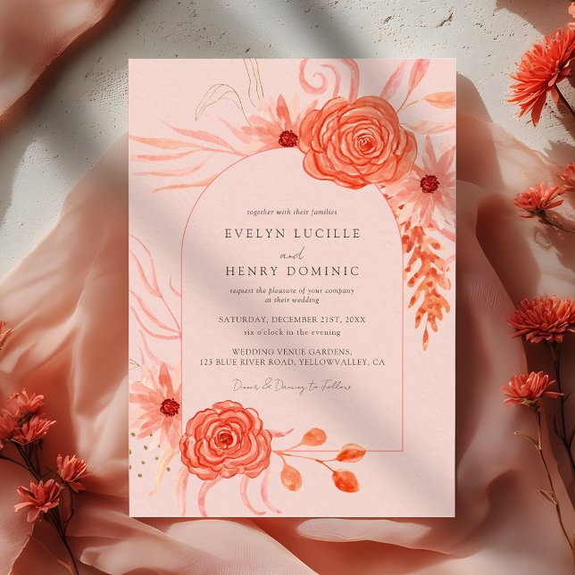 Elegant Coral Floral Terracotta Wedding Invitation (Creator Uploaded)