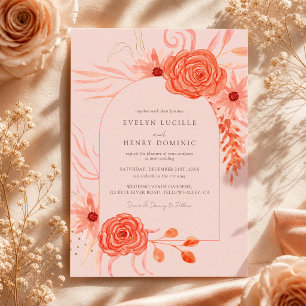 Elegant Coral Floral Terracotta Wedding Invitation