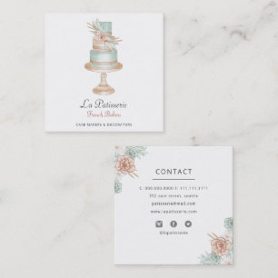 Elegant Coral Floral Wedding Cake Makers Bakery Square Business Card
