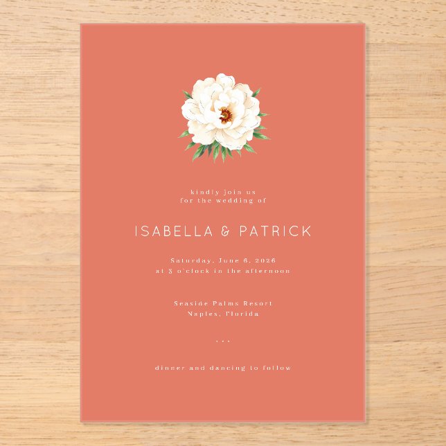 Elegant Coral Floral Wedding Invitation (Front)