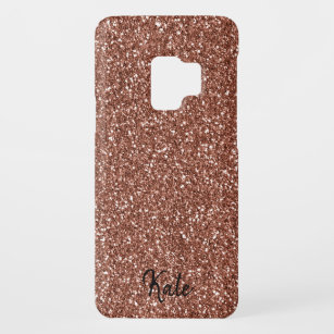 Elegant Coral Glitter Personalized Name Case-Mate Samsung Galaxy S9 Case