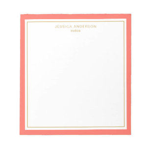 Elegant Coral Gold Personalised Notepad