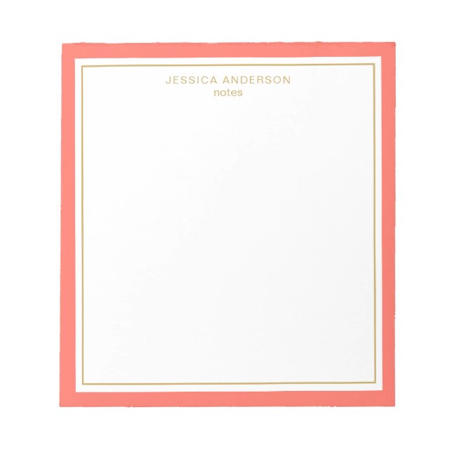 Elegant Coral Gold Personalised Notepad (Front)