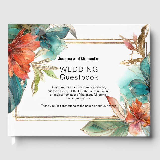 Elegant coral Hibiscus Serenade Paradise Guest Book (Front)
