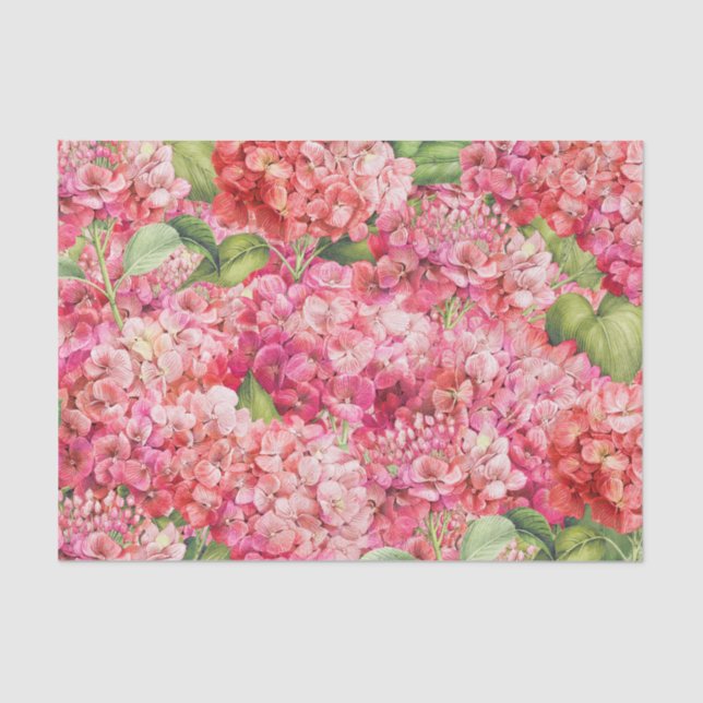 Elegant Coral Hydrangea Floral Botanical Pattern Tissue Paper (Front)