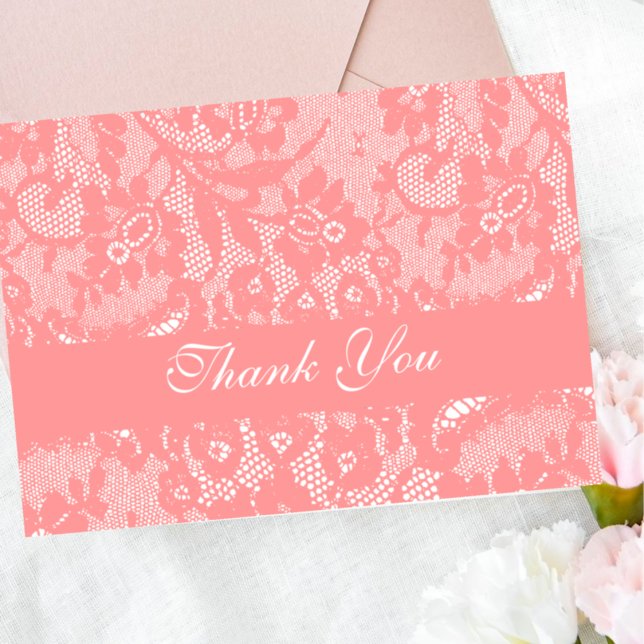 Elegant Coral Lace Romantic Vintage  Thank You Card (Creator Uploaded)