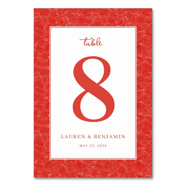Elegant Coral Leafy Table Number (Front)