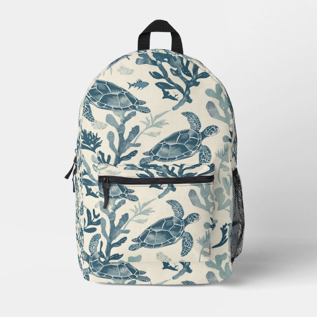 Elegant Coral Leaves Pattern Printed Backpack (Front)