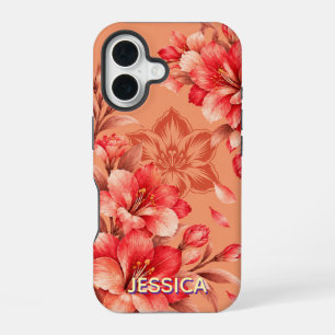 Elegant Coral Lily Flowers Custom iPhone 16 Case