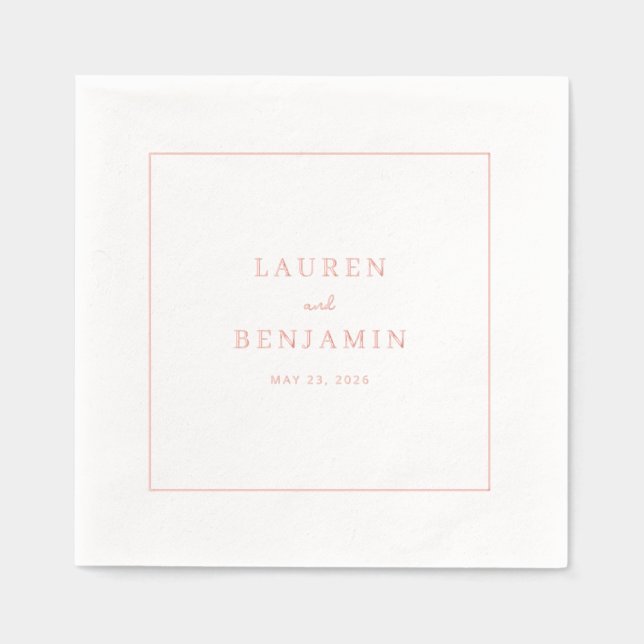 Elegant Coral Minimalist Border Foil Napkins (Front)