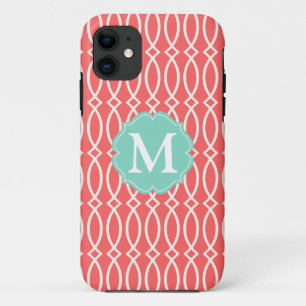 Elegant Coral Modern Trellis Personalised iPhone 11 Case