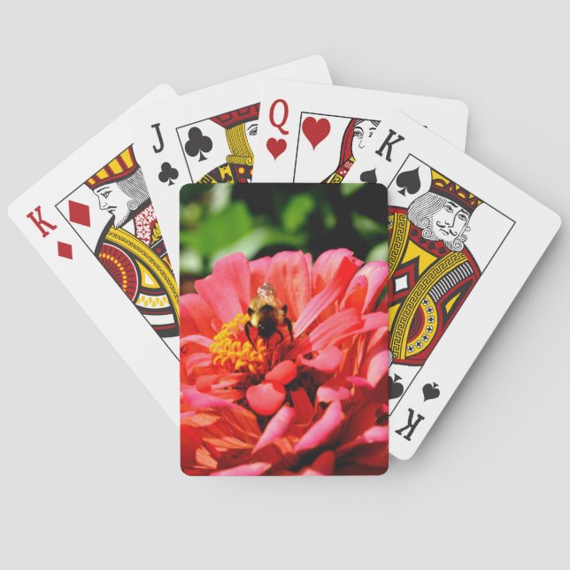 Elegant coral orange floral honey bee playing cards (Back)