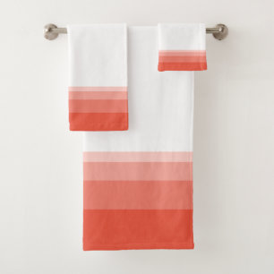 Elegant Coral Orange Stripes Bath Towel Set