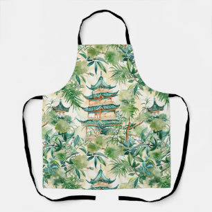 Elegant Coral Pagoda Sage Botanical Apron