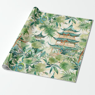 Elegant Coral Pagoda Sage Botanical Wrapping Paper