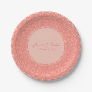 Elegant coral & peach custom design paper plate