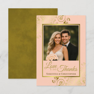Elegant Coral Peach & Gold Love & Thanks Wedding Thank You Card