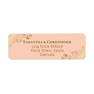 Elegant Coral Peach & Gold Wedding Return Address Label