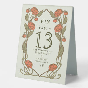 Elegant Coral Peony Art Nouveau Floral Wedding