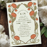 Elegant Coral Peony Art Nouveau Floral Wedding Invitation<br><div class="desc">Capture timeless elegance with this Art Nouveau-inspired invitation! Featuring coral peonies,  leaves against a light green background,  this design sets the tone for a sophisticated celebration. Perfect for weddings,  galas,  and milestone events!</div>