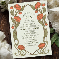 Elegant Coral Peony Art Nouveau Floral Wedding