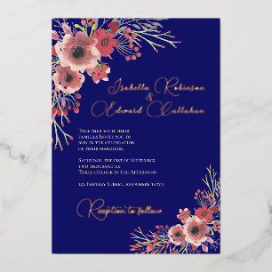 Elegant Coral Peony Floral Wreath Navy Wedding