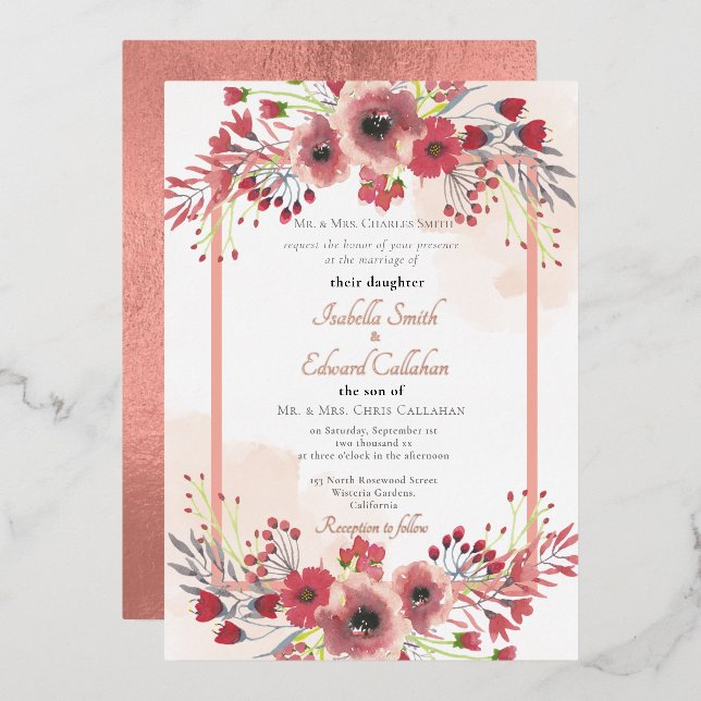 Elegant Coral Peony Floral Wreath Wedding (Front/Back)