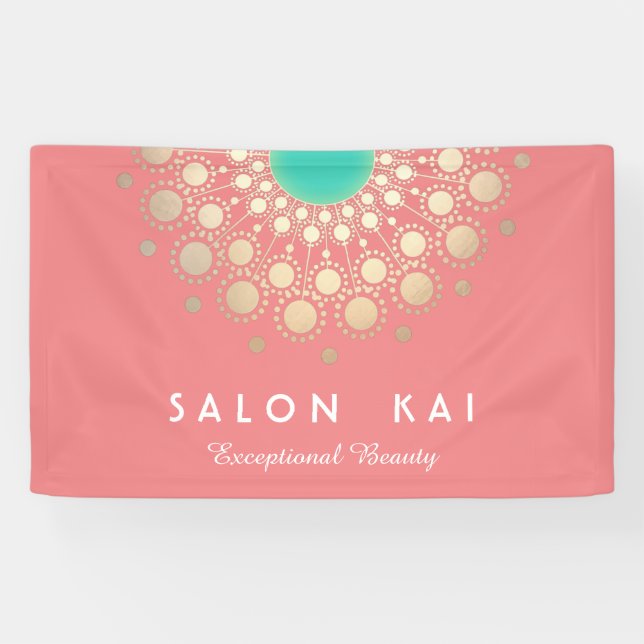 Elegant Coral Pink and Gold Circle Motif Banner (Horizontal)