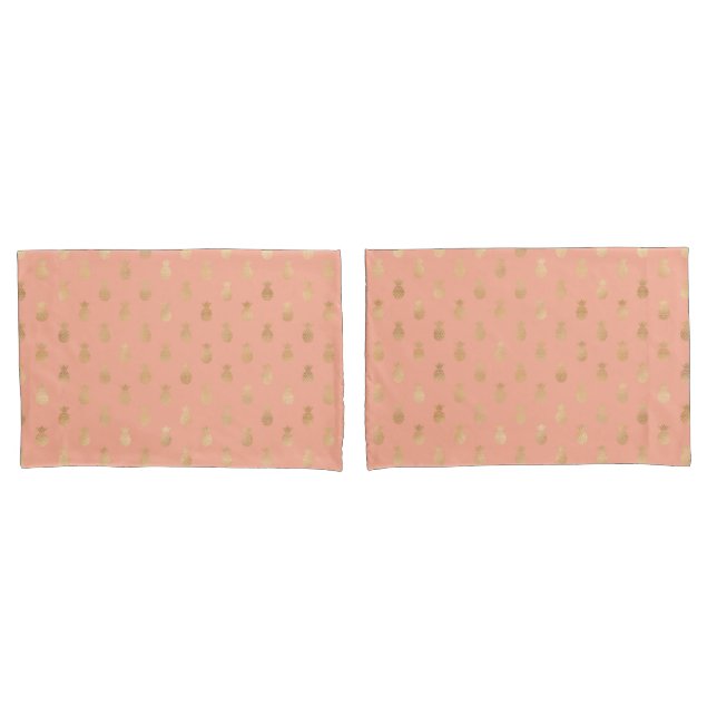 Elegant Coral Pink and Gold Pineapple Pattern  Pillowcase (Front-Set)