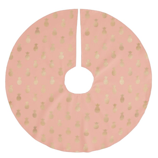Elegant Coral Pink and Gold Pineapples   Brushed Polyester Tree Skirt (Front)