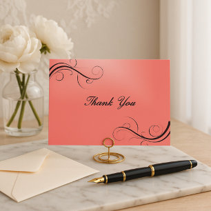 Elegant Coral Pink & Black Flourish Thank You Postcard