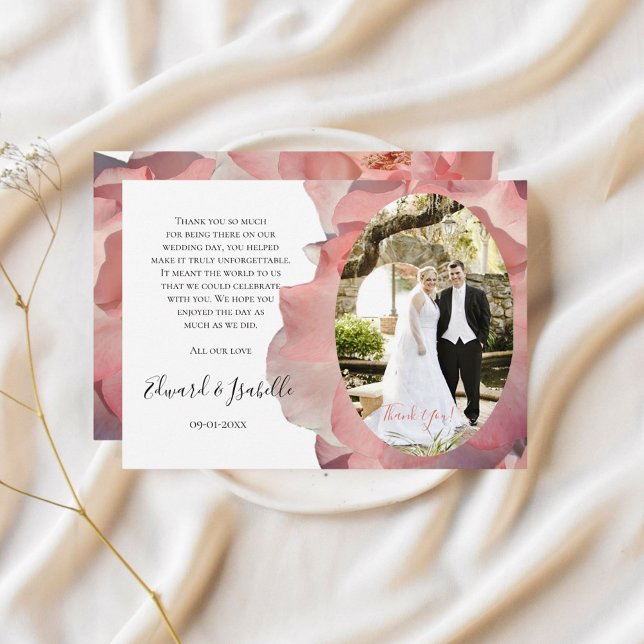 Elegant Coral Pink Floral Photo Thank You (Creator Uploaded)