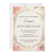 Elegant Coral Pink Floral Rose Milestone Birthday
