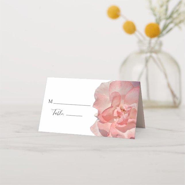 Elegant Coral Pink Floral Rose Wedding Table Place Place Card (Front)