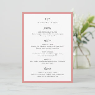 Elegant Coral Pink Monogram Modern Wedding Menu