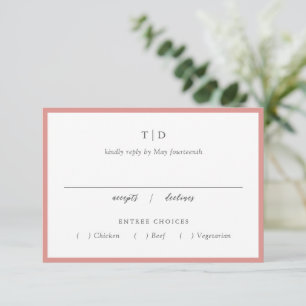 Elegant Coral Pink Monogram Modern Wedding RSVP Card