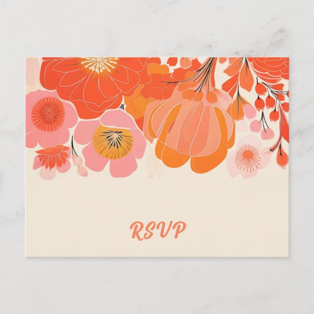 Elegant Coral Pink Poppy Flower RSVP Postcard (Front)
