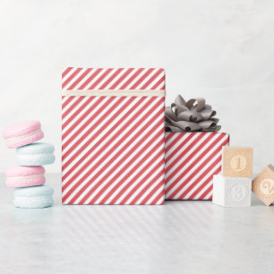 Elegant Coral Pink Red Diagonal Stripes Pattern Wrapping Paper