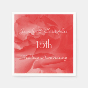 Elegant Coral Pink Rose, 15th Wedding Anniversary Napkin