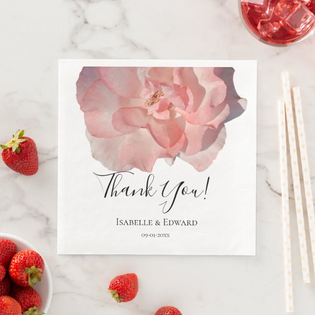 Elegant Coral Pink Rose Floral Wedding Reception Napkin (Insitu)
