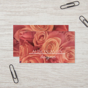 elegant coral pink roses bouquet romantic business card