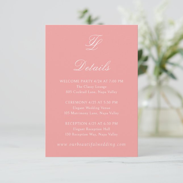 Elegant Coral Pink Traditional Wedding Enclosure Card (Standing Front)