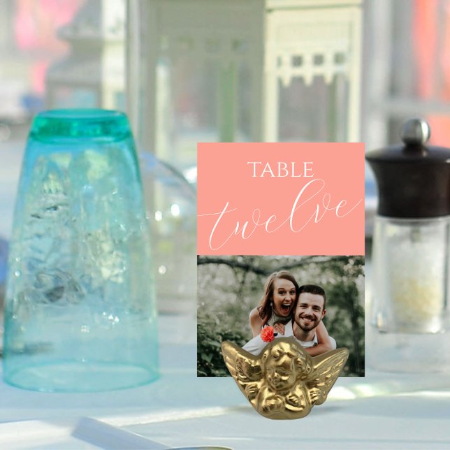 Elegant Coral Pink Wedding Photo Table Number (Creator Uploaded)