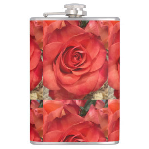 Elegant Coral Rose Pattern Vinyl Wrapped Flask