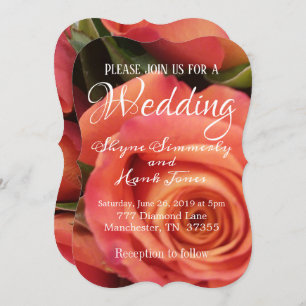 Elegant Coral Rose Wedding Invitation
