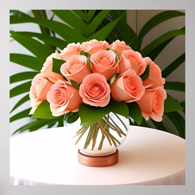 Elegant Coral Roses Poster (Front)