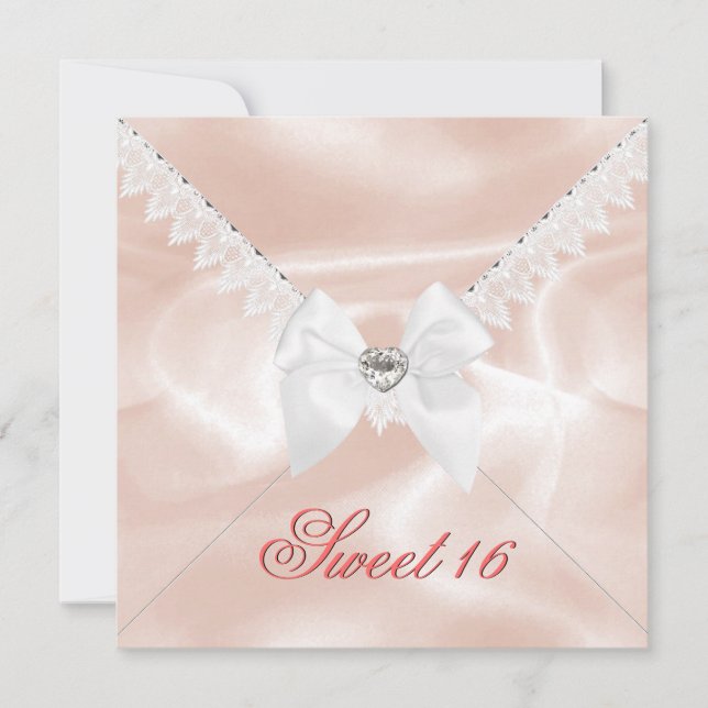 Elegant Coral Satin Look Sweet 16 Birthday Party Invitation (Front)