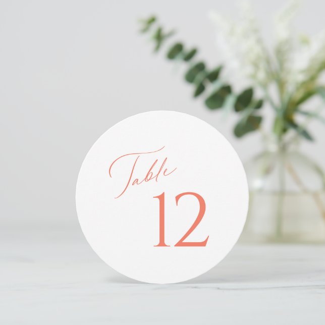 Elegant Coral Script Wedding Table Number Card (Standing Front)